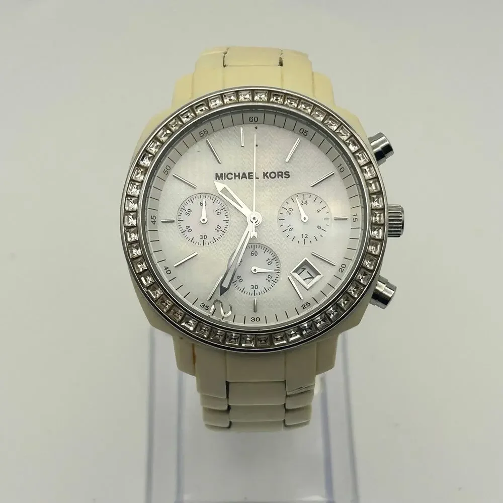 Michael Kors Runway MK-5079 White Acrylic Band Women’s Watch New Battery